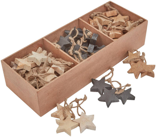 Brown and Black Wood Star Hanging Decorations Pack of 90