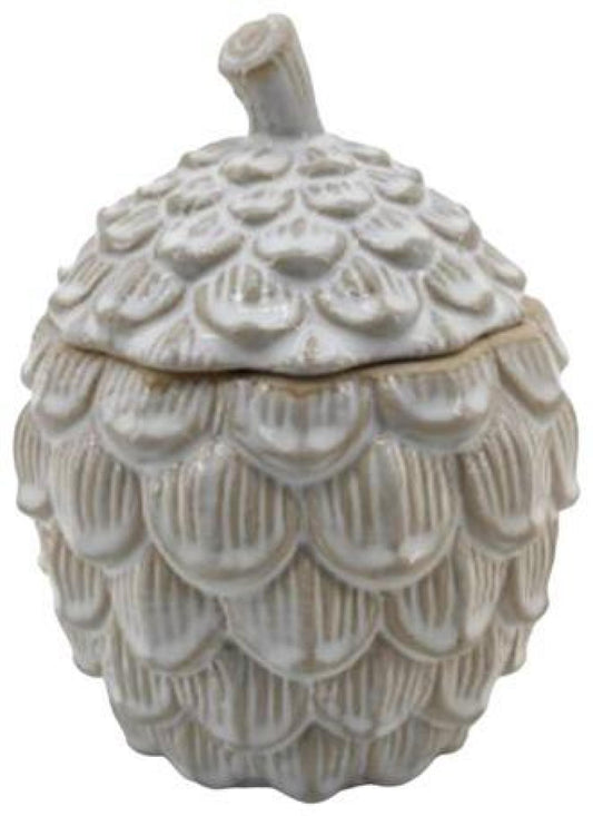 White Ceramic Large Pine Cone Trinket Dish with Lid