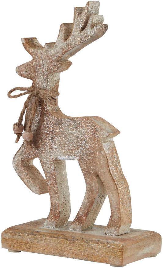 White Wash Wooden Sparkle Reindeer Decoration