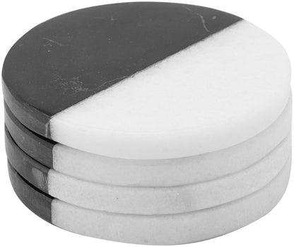 White and Black Stone Marble Coasters (Set of 4)