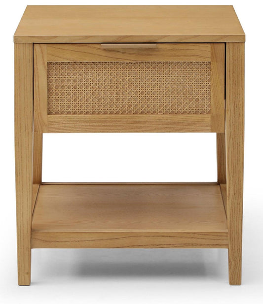 Max Wood and Rattan 1 Drawer Bedside Table