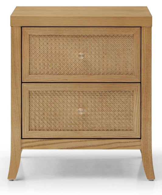 Zach Wood and Rattan 2 Drawer Bedside Table