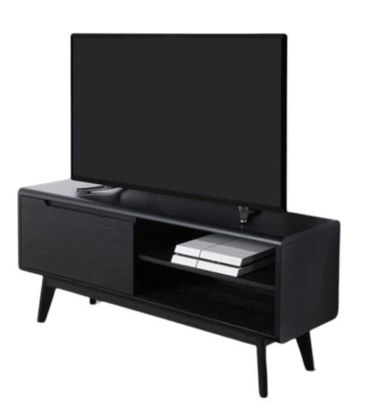 Carrington Black Oak Medium TV Unit, 121cm L with Storage for Television Upto 50inch Plasma