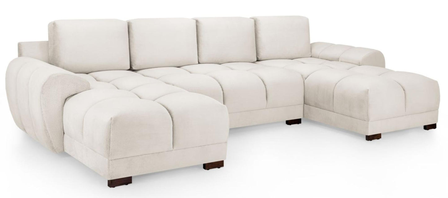 Luxurious Cream Velvet U-Shaped Sofa with Sofabed & Storage