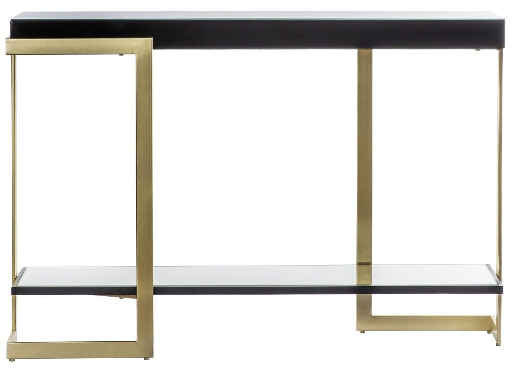 Ardella Black Glass Console Table - Gold Base