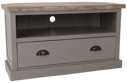 The Oxley Farmhouse Style Grey Painted Pine Corner TV Unit