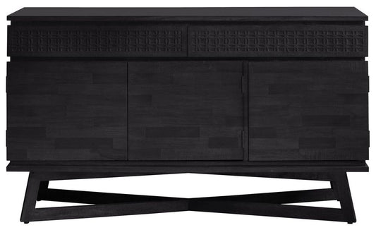 Boho Boutique 140cm Black Wood Medium Sideboard - 3 Doors