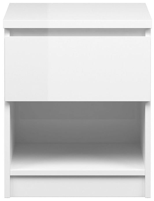 Naia 1 Drawer Bedside Cabinet in White High Gloss