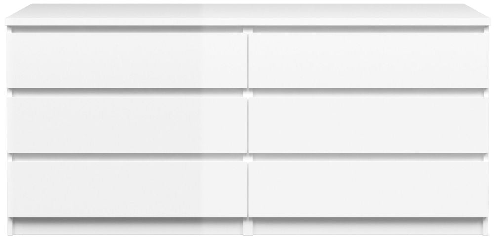 Naia Wide Chest of 6 Drawer in White High Gloss