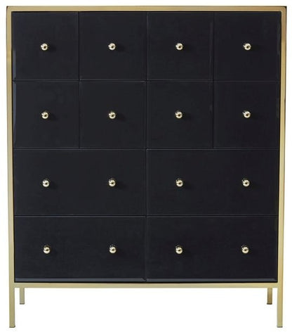 Fenwick Black Glass Multi Drawer Chest - Gold Trim