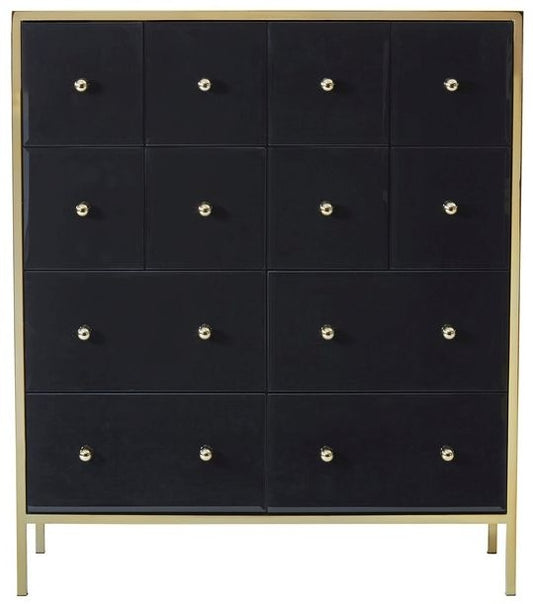 Fenwick Black Glass Multi Drawer Chest - Gold Trim