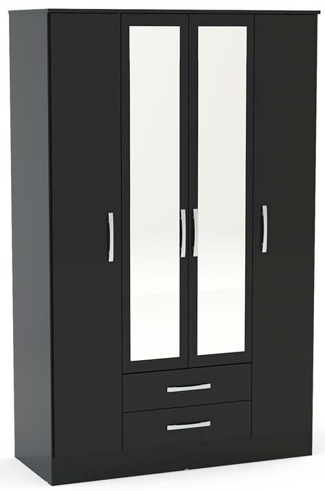 Lynx Black 4 Door Mirrored Wardrobe - 2 Drawers