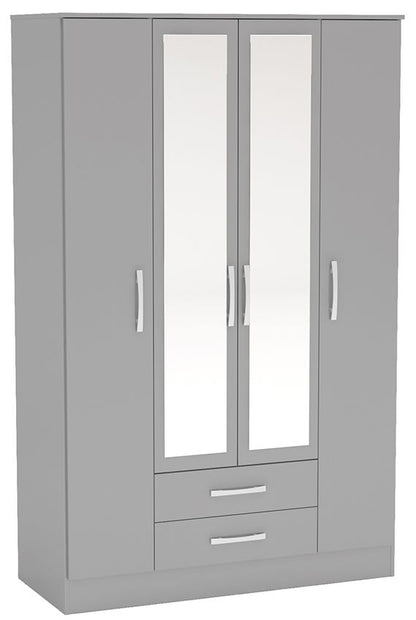 Lynx Grey 4 Door Mirrored Wardrobe - 2 Drawers