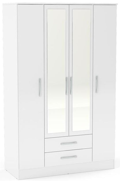 Lynx White 4 Door Mirrored Wardrobe - 2 Drawers