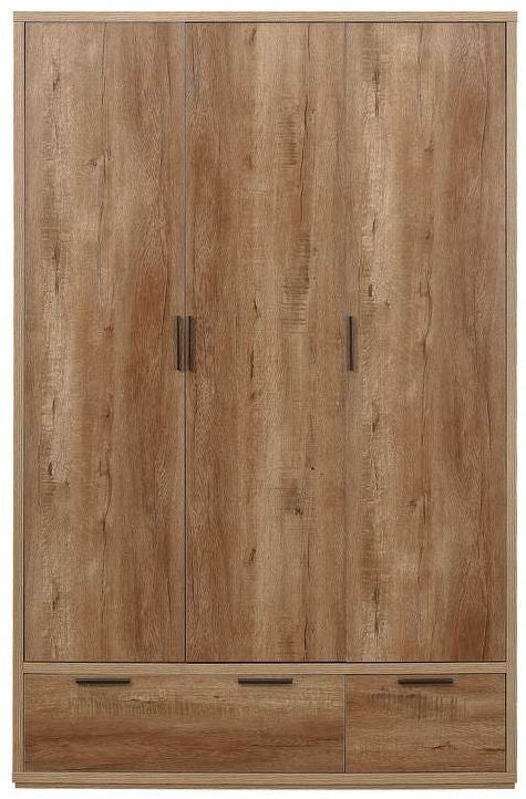 Stockwell Rustic Oak Effect 3 Door Wardrobe - 2 Drawers