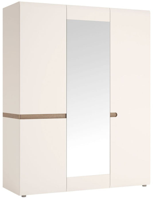 Chelsea Bedroom 3 Door Wardrobe with Mirror in White with Truffle Oak Trim