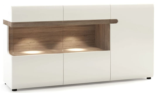 Chelsea Living 3 Door Glazed Sideboard in White with Truffle Oak Trim