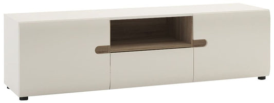 Chelsea Living Wide TV Unit in White with Truffle Oak Trim