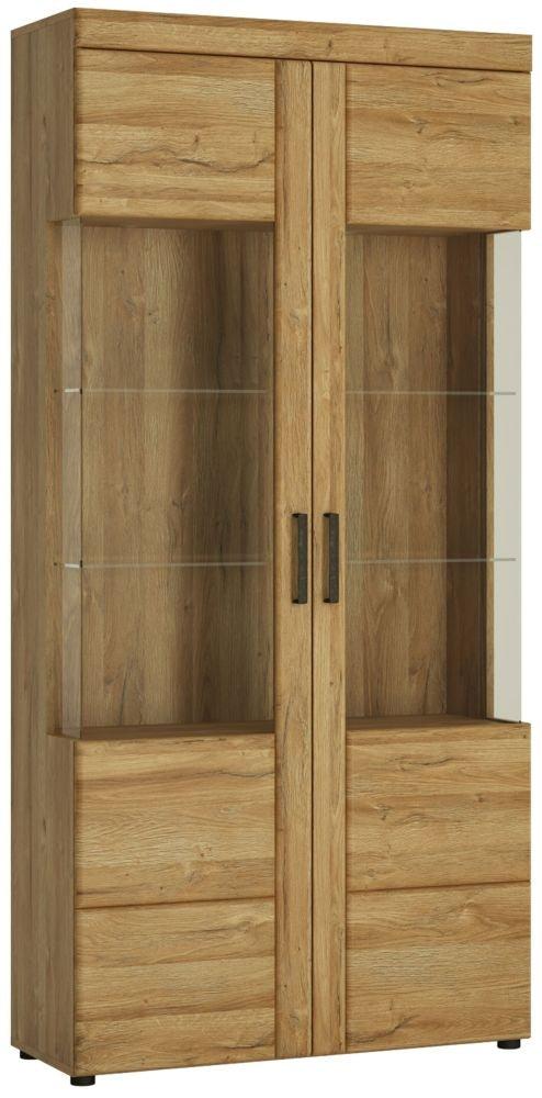 Cortina Tall Wide 2 Door Glazed Display Cabinet in Grandson Oak