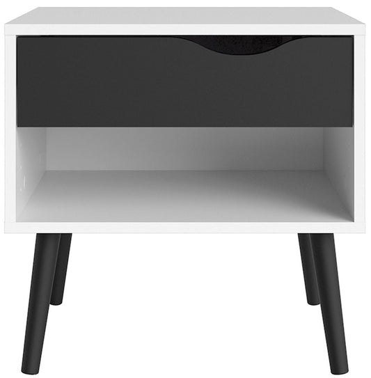 Oslo Bedside 1 Drawer in White and Black Matt