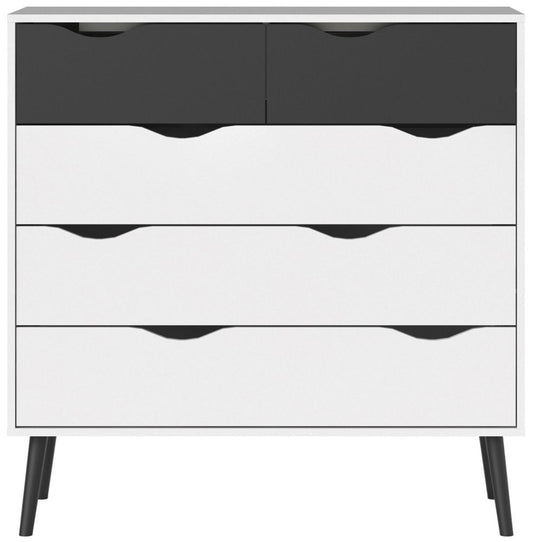 Oslo Chest of 5 Drawer in White and Black Matt