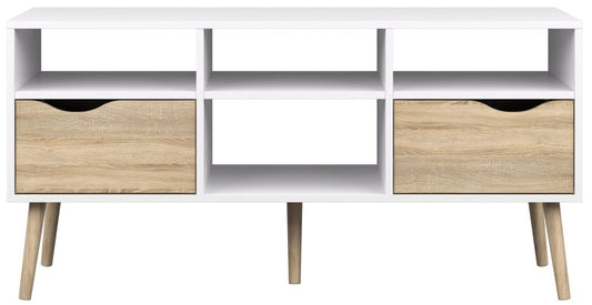 Oslo White and Oak 2 Drawer Wide TV Unit