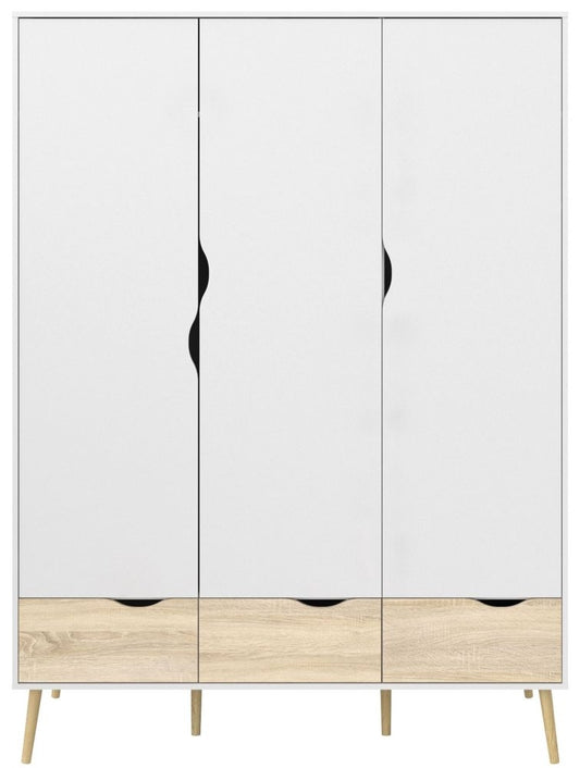 Oslo Wardrobe 3 Door 3 Drawer in White and Oak