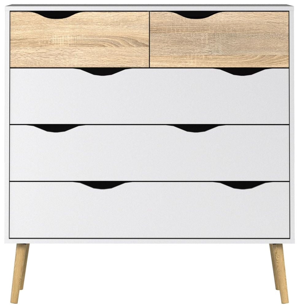 Oslo Chest of 5 Drawer in White and Oak