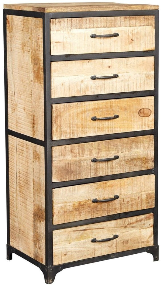 Cosmo Industrial Natural Tall 6 Drawer Chest