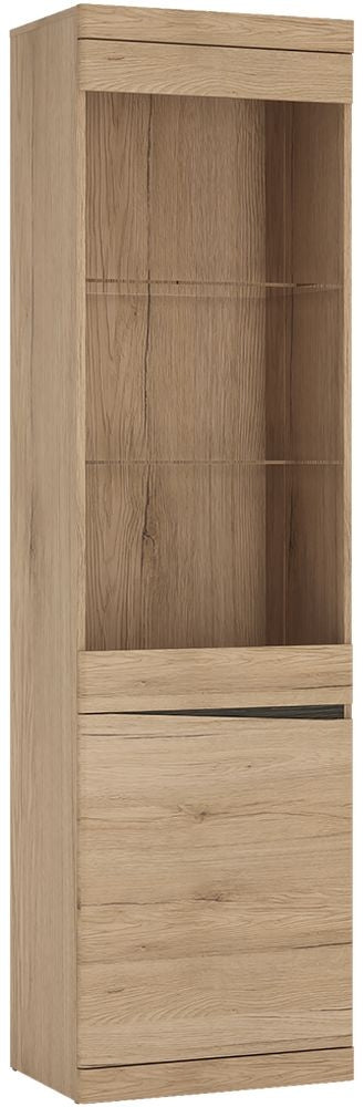 Kensington Tall Narrow 2 Door Glazed Display Cabinet in Oak (LHD)