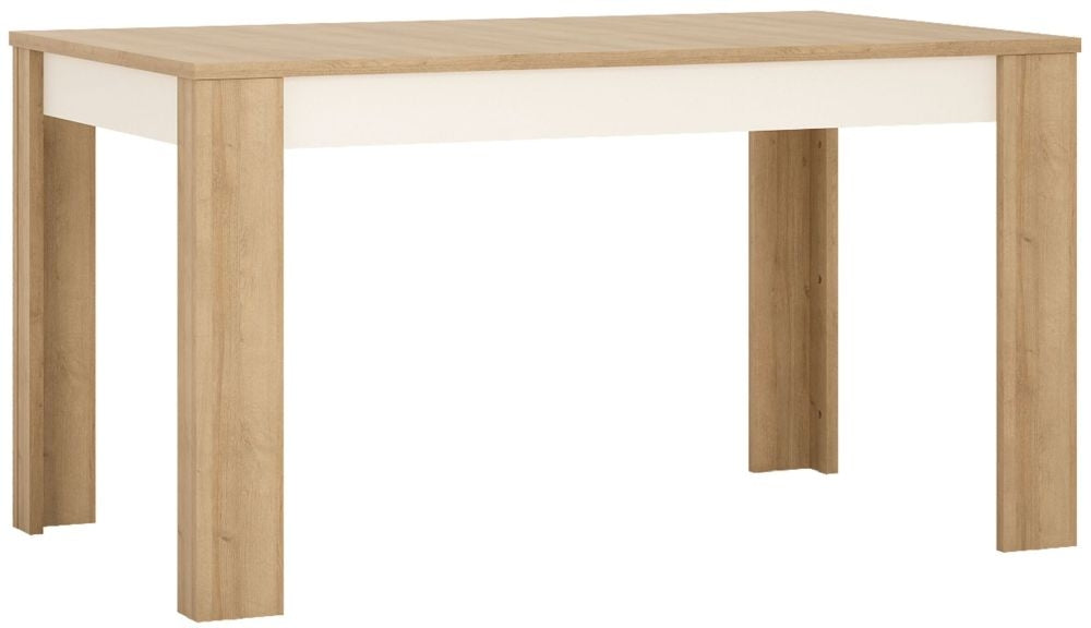 Lyon 140cm-180cm Medium 4 Seater Extending Dining Table - Oak and White High Gloss