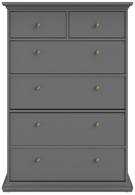 Paris Chest of 6 Drawer in Matt Grey