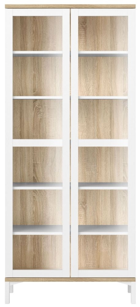 Roomers Display Cabinet Glazed 2 Door in White and Oak