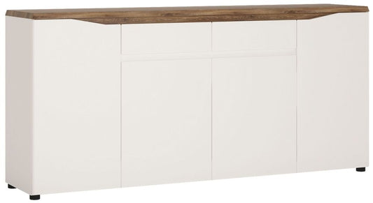 Toledo Gloss White and Stirling Oak 4 Door 2 Drawer Sideboard