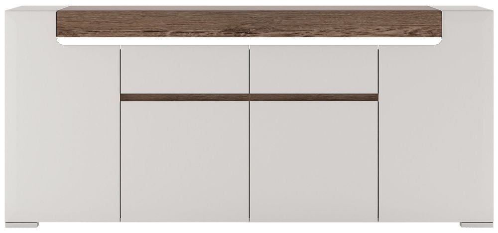 Toronto Wide 4 Door 2 Drawer Sideboard in Gloss White and Sanremo Oak