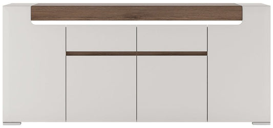 Toronto Wide 4 Door 2 Drawer Sideboard in Gloss White and Sanremo Oak