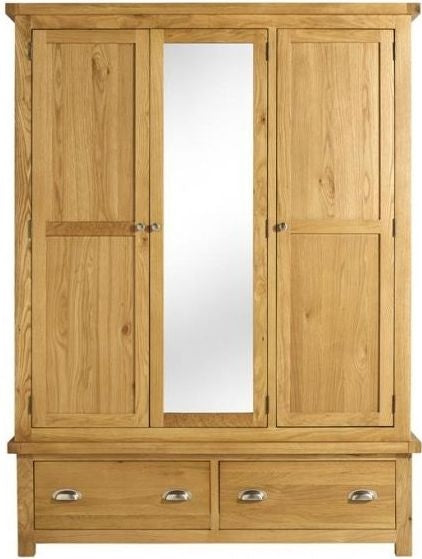 Woburn Rustic Oak 3 Door Mirror Wardrobe