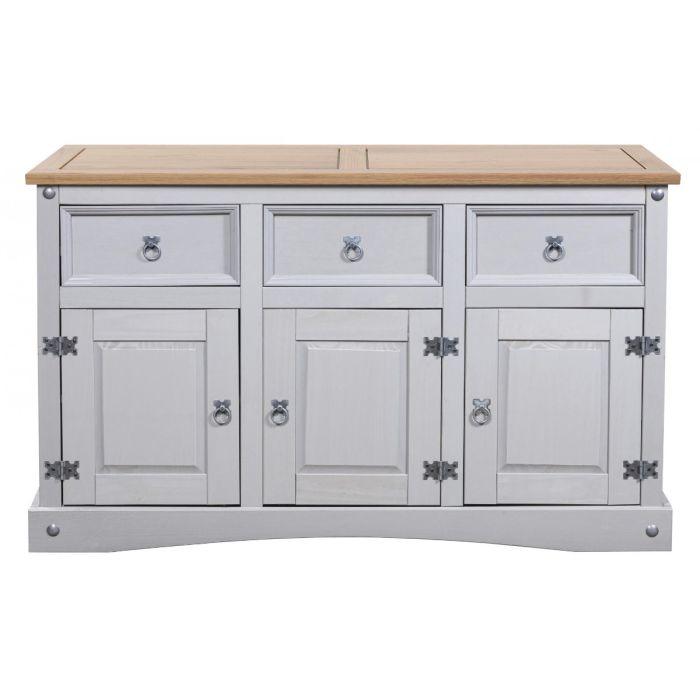 Waltham Distressed Pine Top Sideboard with 3 Drawers 3 Doors - Grey Finish