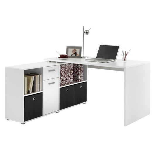 L-Shaped White Storage Computer Desk | Modern Home Office Solution | Furco