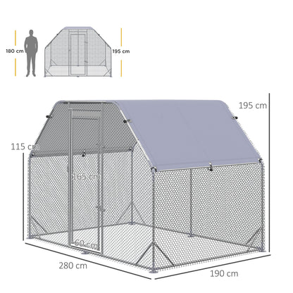 PawHut Walk in Chicken Run Chicken Coop Hen House Outdoor with Roof for 4-6 Chickens, 280 x 190 x 195cm