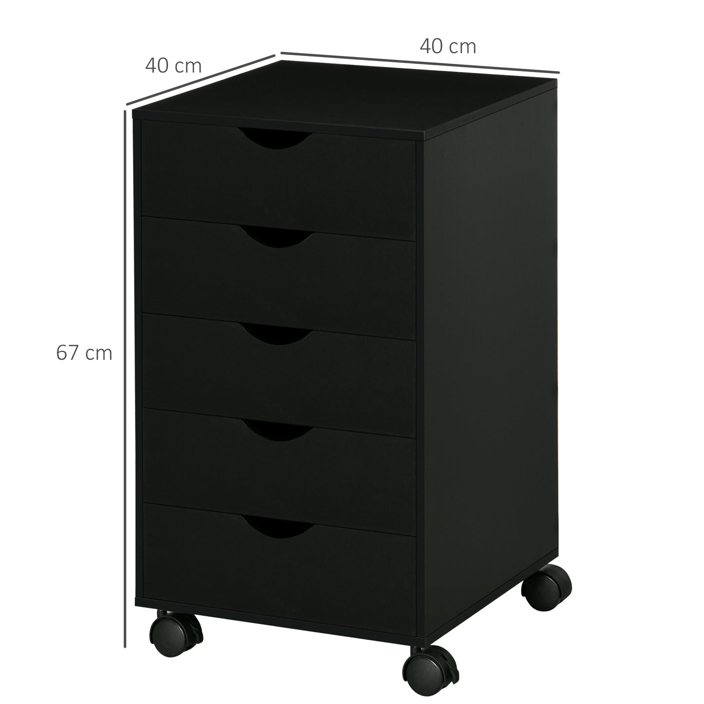 HOMCOM Drawer Mobile Filing Cabinet, Vertical File Cabinet, Modern Rolling Office Storage Organizer Cupboard, Black