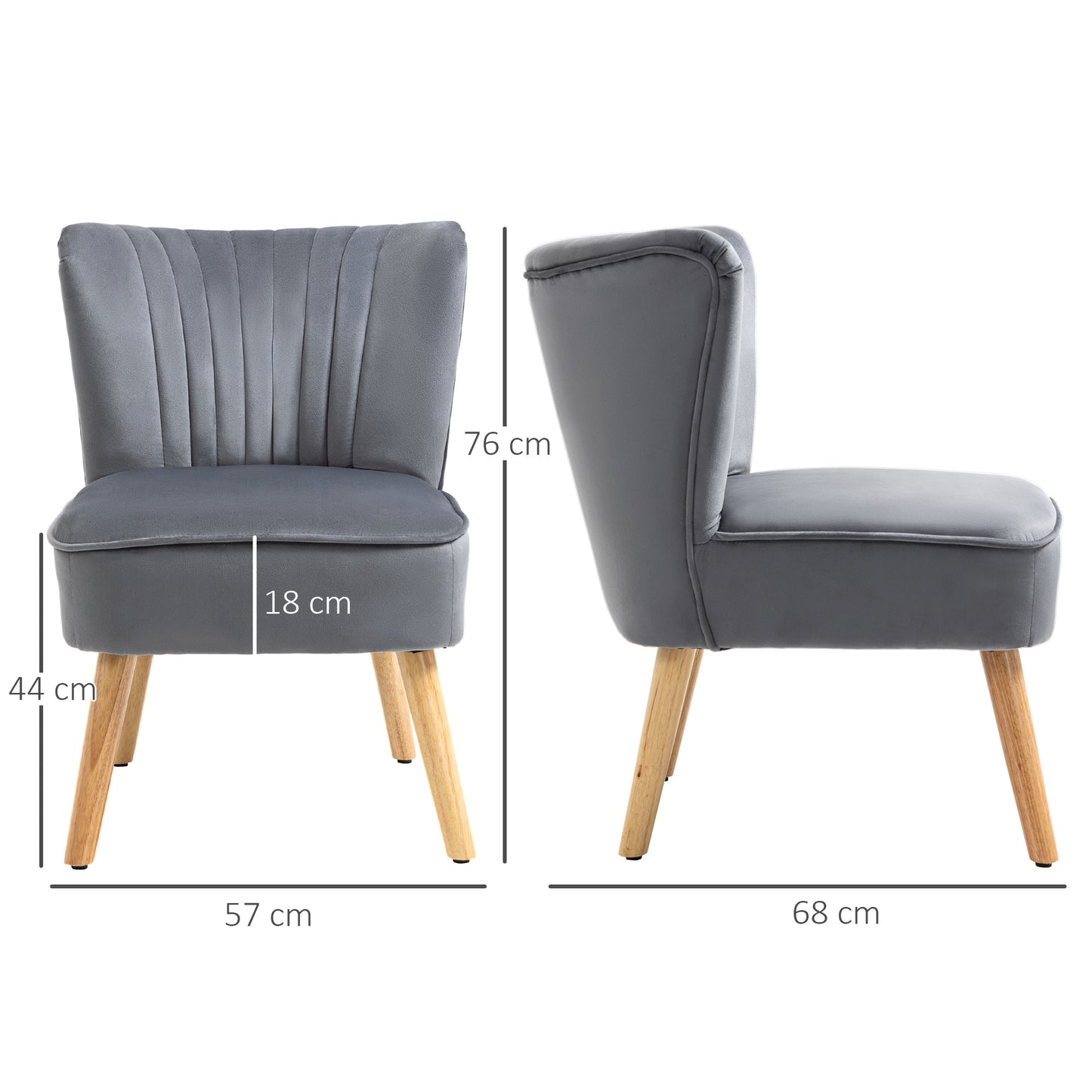 HOMCOM elvet Accent Chair Occasional Tub Seat Padding Curved Back with Wood Frame Legs Home Furniture Set of 2 Grey