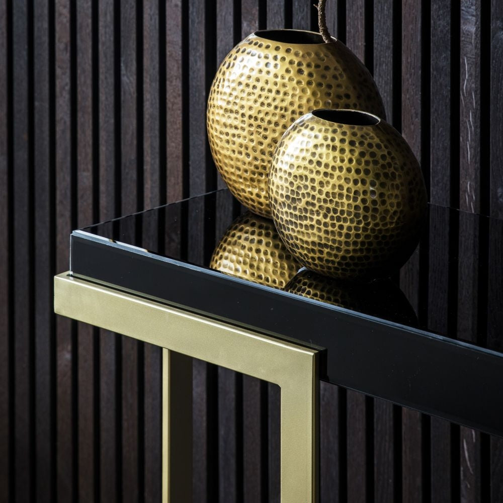 Ardella Black Glass Console Table - Gold Base