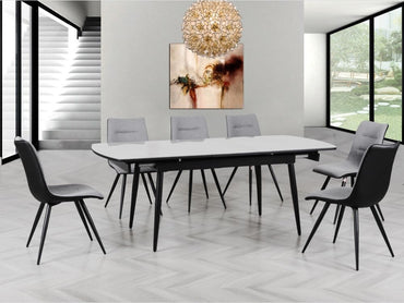 Cassino Grey and Glass Automatic Dining Table, 160cm-200cm 6 to 8 Diners Extending Rectangular Top