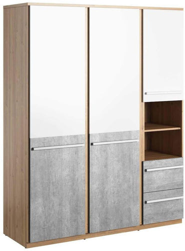 Plano Oak and Faux Concrete 3 Door Wardrobe