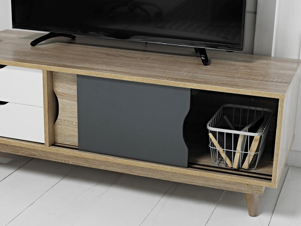 Scandi Oak TV Unit - White and Grey