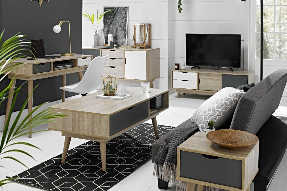 Scandi Oak TV Unit - White and Grey