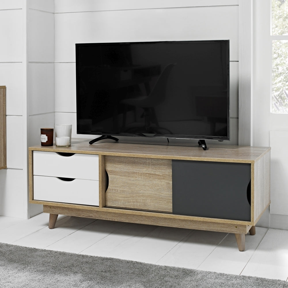 Scandi Oak TV Unit - White and Grey