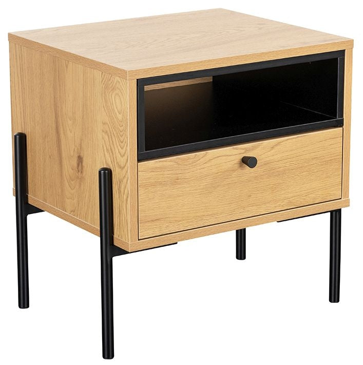 Vida Living Madrid Oak and Black 1 Drawer Bedside Table