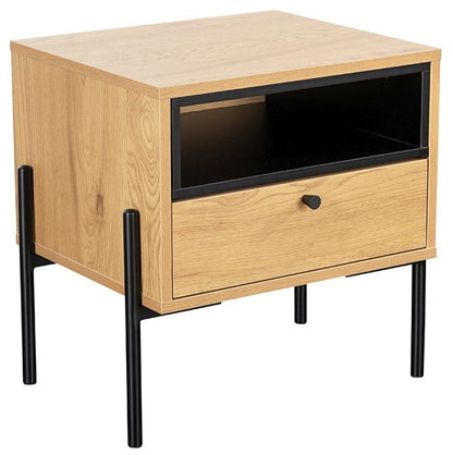 Vida Living Madrid Oak and Black 1 Drawer Bedside Table